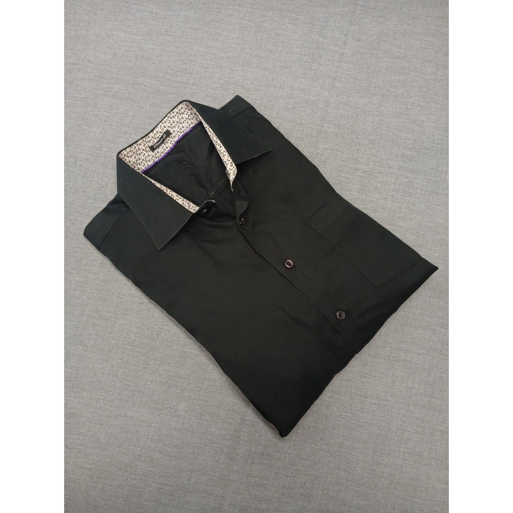 Bugatchi Men’s Black Dress Shirt L Long Sleeve Button Down Shaped Fit Stretch